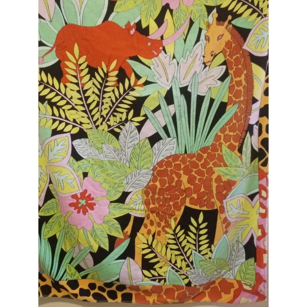 Vintage Jungle Animal Beach Towel Safari Giraffe Leopard Rhino Tropical 36x61